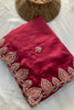 Beautiful Wine Soft Satin Chiffon Saree Embroidery Border for Women
