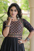 Elegant Black Cotton Mirror Work Designer Gown for Women with Flared Tiered Skirt