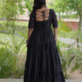 Elegant Black Cotton Mirror Work Designer Gown for Women with Flared Tiered Skirt
