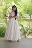 Wonderful White Cotton Mirror Work Designer Gown for Women with Flared Tiered Skirt