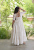 Wonderful White Cotton Mirror Work Designer Gown for Women with Flared Tiered Skirt