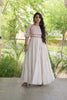 Wonderful White Cotton Mirror Work Designer Gown for Women with Flared Tiered Skirt