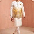 Elegant White Embroidered Designer Indo Western Suit with Koti for Men