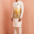 Elegant White Embroidered Designer Indo Western Suit with Koti for Men