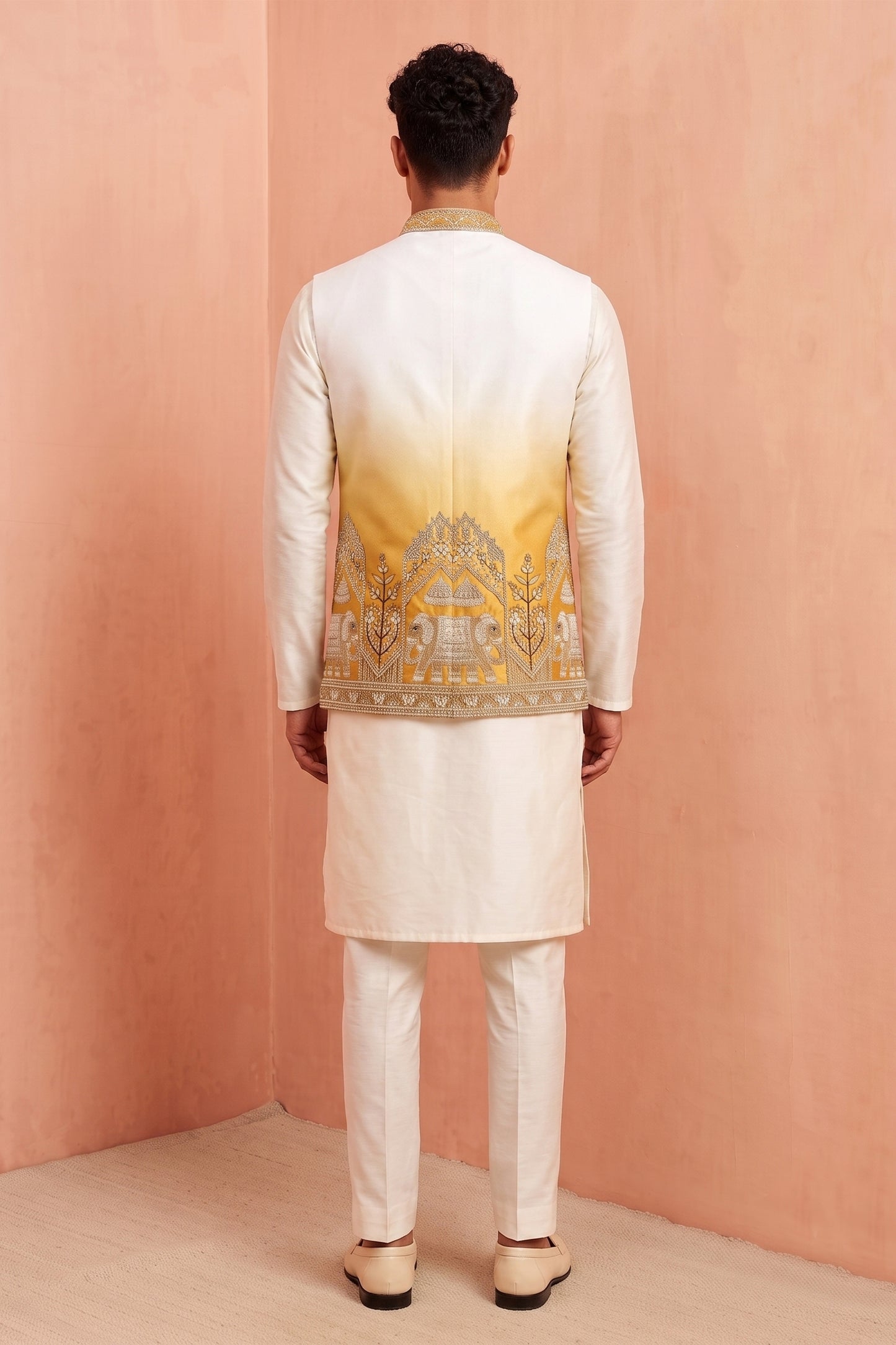 Elegant White Embroidered Designer Indo Western Suit with Koti for Men