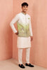 Awesome White and Green Embroidered Designer Indo Western Suit with Koti for Men