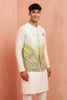 Awesome White and Green Embroidered Designer Indo Western Suit with Koti for Men