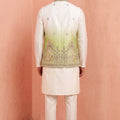 Awesome White and Green Embroidered Designer Indo Western Suit with Koti for Men