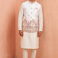 Charming White and Pink Embroidered Designer Indo Western Suit with Koti for Men