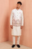 Charming White and Pink Embroidered Designer Indo Western Suit with Koti for Men