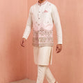 Charming White and Pink Embroidered Designer Indo Western Suit with Koti for Men