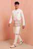 Charming White and Pink Embroidered Designer Indo Western Suit with Koti for Men