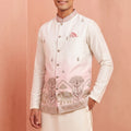 Charming White and Pink Embroidered Designer Indo Western Suit with Koti for Men