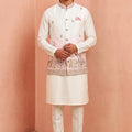 Charming White and Pink Embroidered Designer Indo Western Suit with Koti for Men