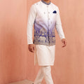 Admirable White and Purple Embroidered Designer Indo Western Suit with Koti for Men
