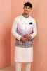 Admirable White and Purple Embroidered Designer Indo Western Suit with Koti for Men
