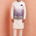 Admirable White and Purple Embroidered Designer Indo Western Suit with Koti for Men
