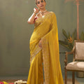 Stylish Yellow Pure Silk Embroidered Work Designer Saree for Women