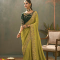 Graceful Olive Green Pure Silk Embroidered Work Designer Saree for Women
