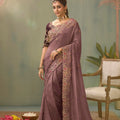 Premium Mauve Pure Silk Embroidered Work Designer Saree for Women