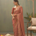 Beautifull Pink Pure Silk Embroidered Work Designer Saree for Women