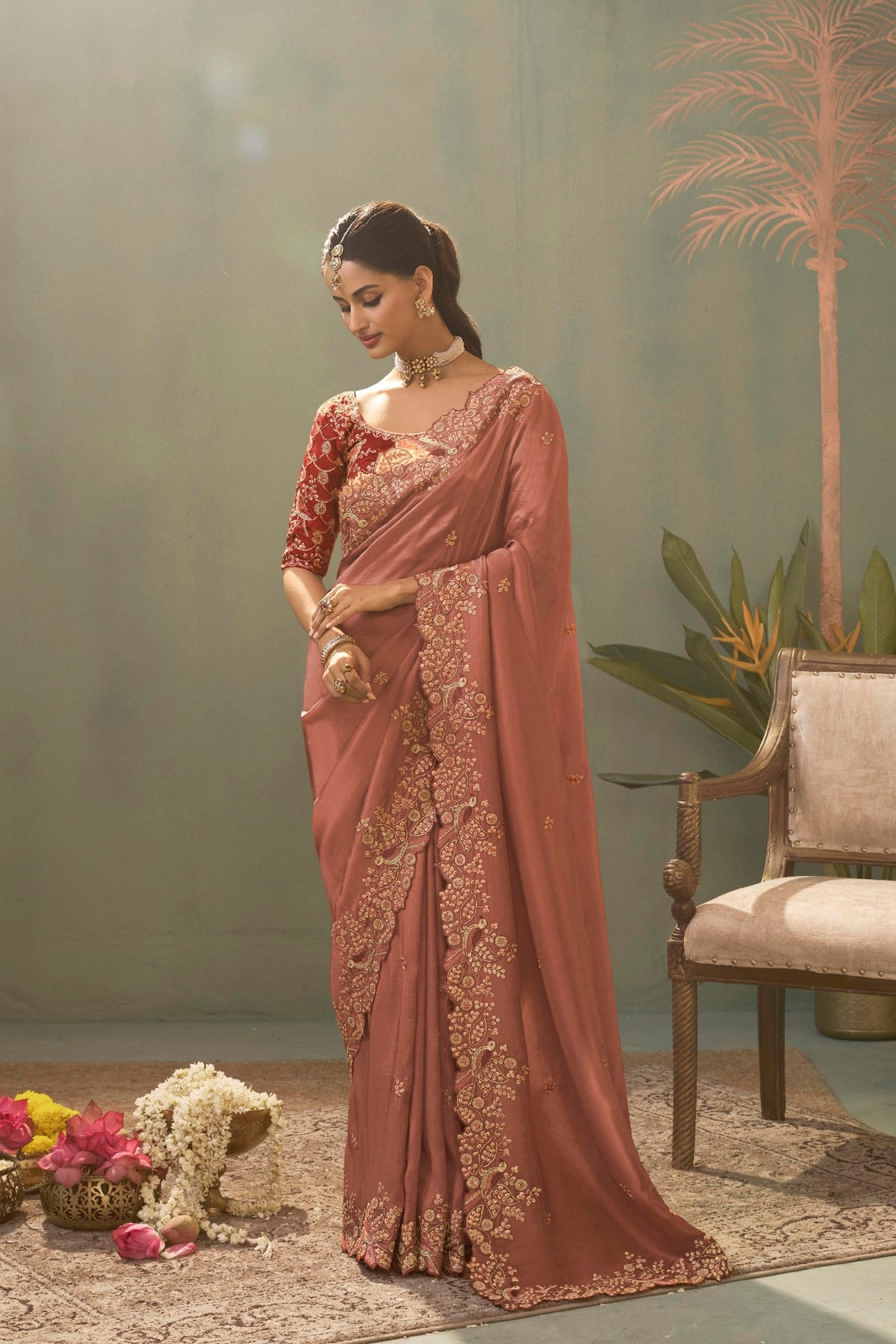 Beautifull Pink Pure Silk Embroidered Work Designer Saree for Women
