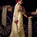 Elegant Cream Pure Viscose Embroidered Work Designer Saree for Women