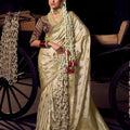 Elegant Cream Pure Viscose Embroidered Work Designer Saree for Women