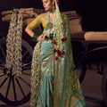 Royal Teal Green Pure Viscose Embroidered Work Designer Saree for Women