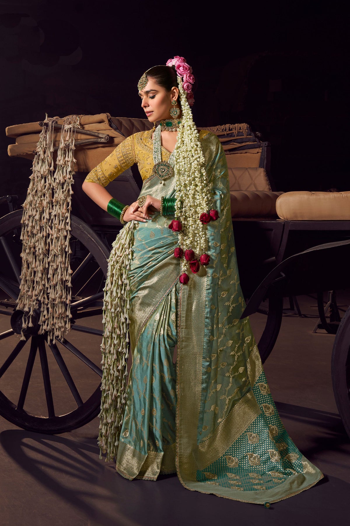 Royal Teal Green Pure Viscose Embroidered Work Designer Saree for Women
