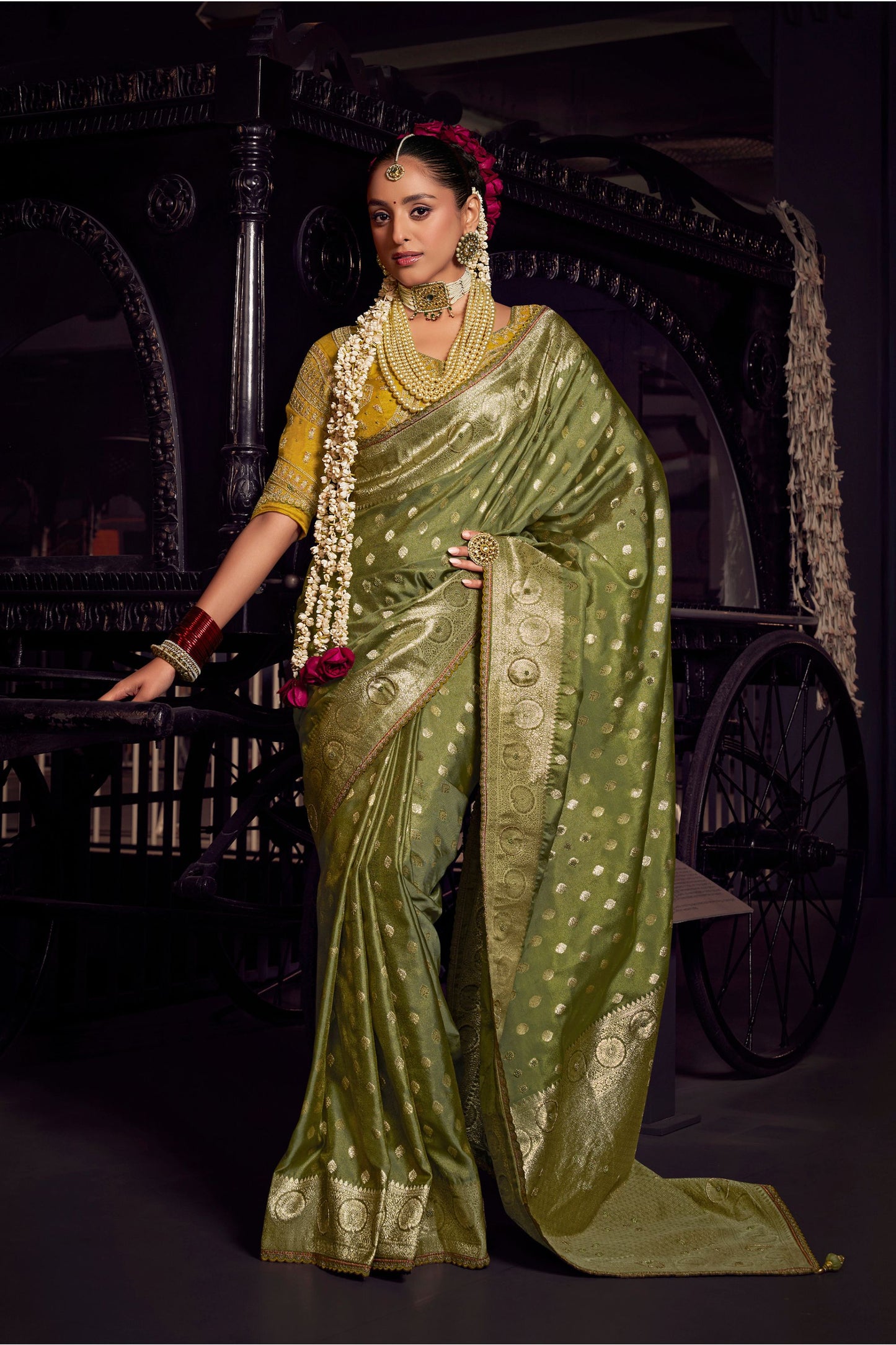 Graceful Olive Green Pure Viscose Designer Saree for Women