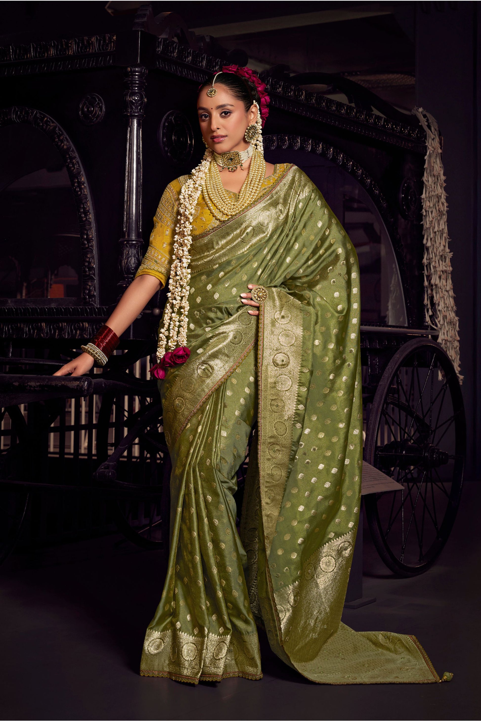 Graceful Olive Green Pure Viscose Designer Saree for Women