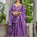 Elegant Purple Chinon Silk Embroidered Designer Lehenga Choli with Dupatta for Women