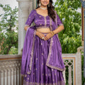 Elegant Purple Chinon Silk Embroidered Designer Lehenga Choli with Dupatta for Women