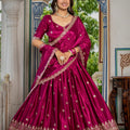 Stunning Magenta Chinon Silk Embroidered Designer Lehenga Choli with Dupatta for Women