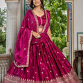 Stunning Magenta Chinon Silk Embroidered Designer Lehenga Choli with Dupatta for Women