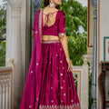 Stunning Magenta Chinon Silk Embroidered Designer Lehenga Choli with Dupatta for Women