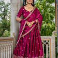Stunning Magenta Chinon Silk Embroidered Designer Lehenga Choli with Dupatta for Women