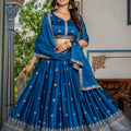 Perfect Teal Blue Chinon Silk Embroidered Designer Lehenga Choli with Dupatta for Women