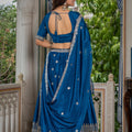 Perfect Teal Blue Chinon Silk Embroidered Designer Lehenga Choli with Dupatta for Women