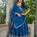 Perfect Teal Blue Chinon Silk Embroidered Designer Lehenga Choli with Dupatta for Women