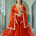 Vibrant Orange Faux Georgette Embroidered Designer Lehenga Choli with Dupatta for Women