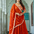 Vibrant Orange Faux Georgette Embroidered Designer Lehenga Choli with Dupatta for Women