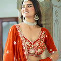 Vibrant Orange Faux Georgette Embroidered Designer Lehenga Choli with Dupatta for Women