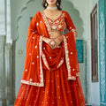 Vibrant Orange Faux Georgette Embroidered Designer Lehenga Choli with Dupatta for Women