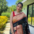 Elegant Black Pure Soft Paithani Silk Saree with Zari Work for Women