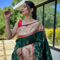 Graceful Teal Green Pure Soft Paithani Silk Saree Zari Work for Women