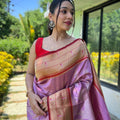 Stylish Lavender Pure Soft Paithani Silk Saree Zari Work for Women
