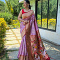 Stylish Lavender Pure Soft Paithani Silk Saree Zari Work for Women