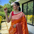 Vibrant Orange Pure Soft Paithani Silk Saree Zari Work for Women